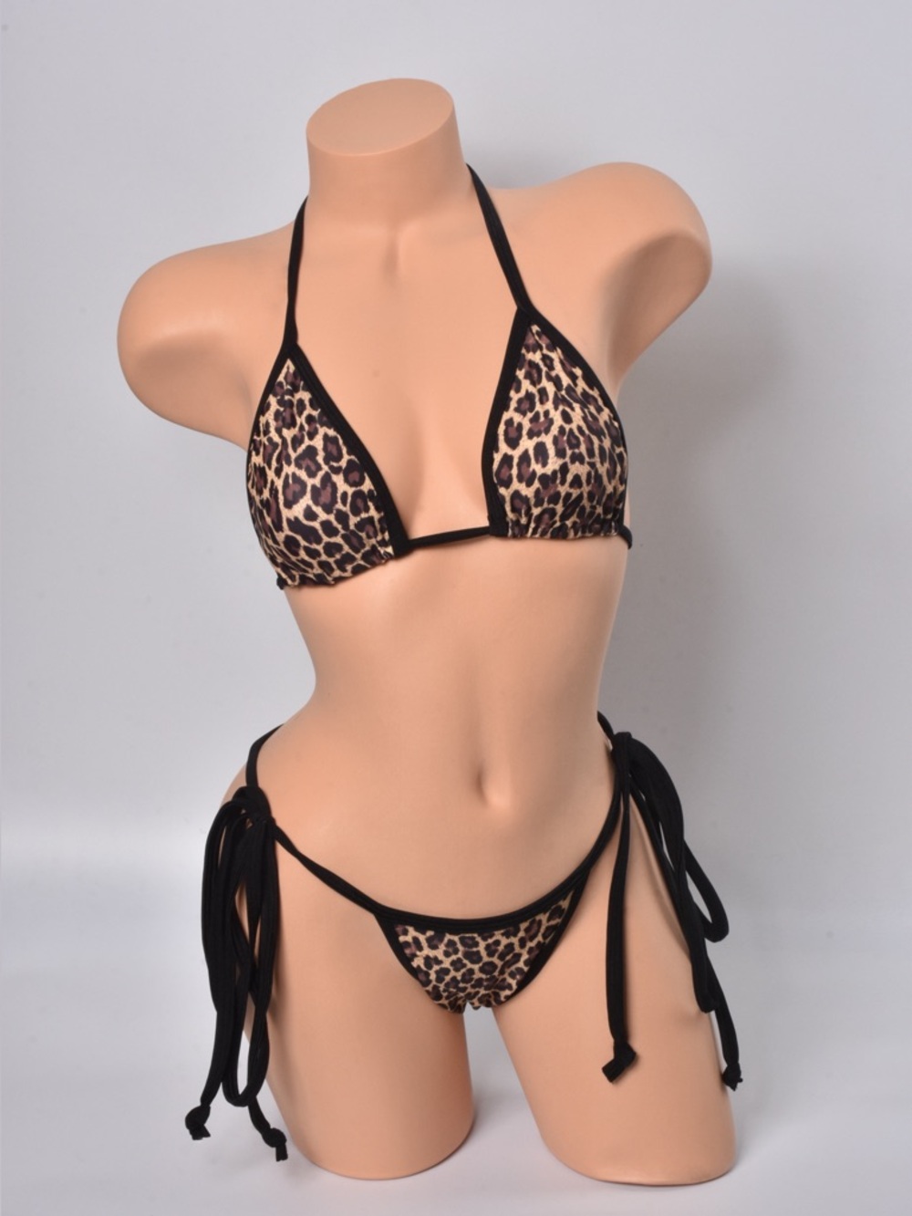 Leopard Print Triangle Bikini Set with Black Trim